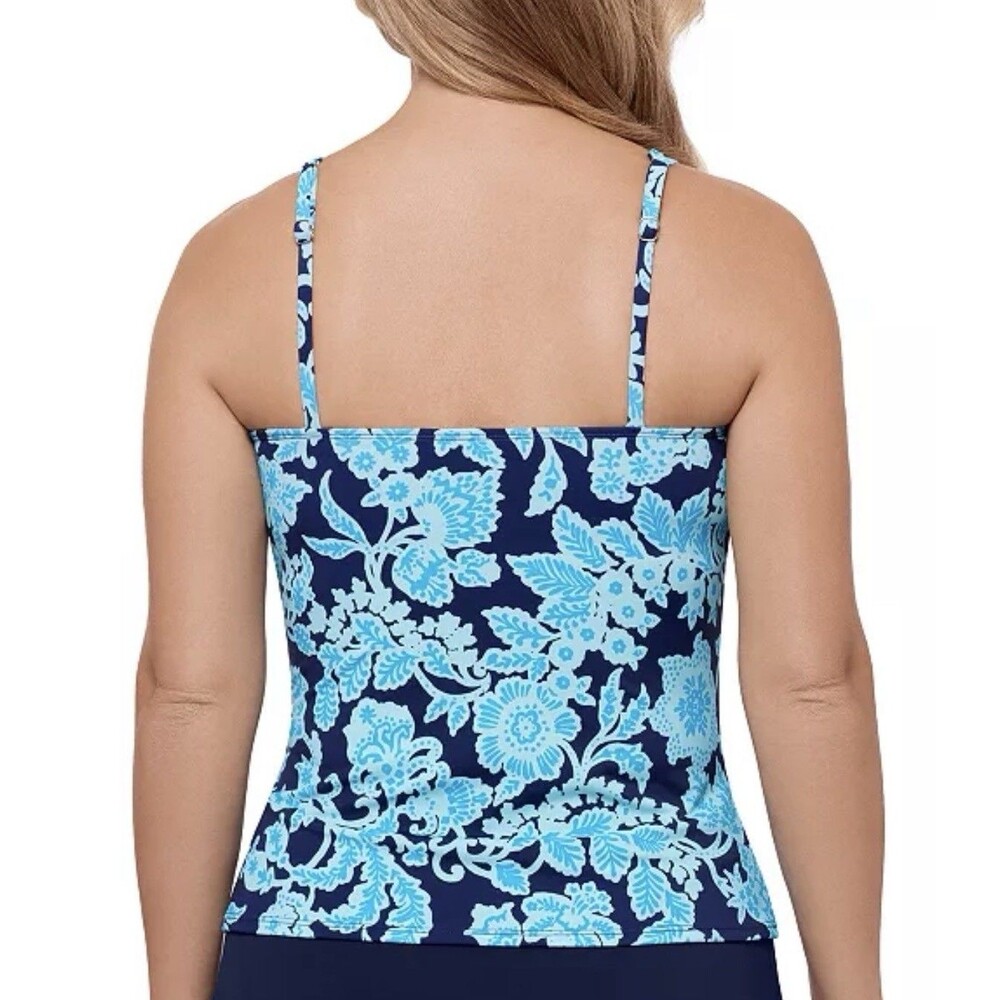 Swim Solutions Women’s Printed Tunnel Tankini Top Size 8 Blue Floral NWT $58 - Picture 2 of 6